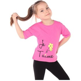 Resim Toontoy Kız Bebek Le Taime Baskılı Tişört Fuşya 