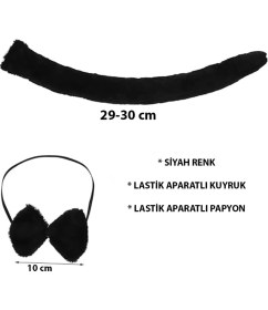Resim Hsc Bilişim Peluş Siyah Renk Kuyruk ve Papyon Yetişkin Çocuk Uyumlu 