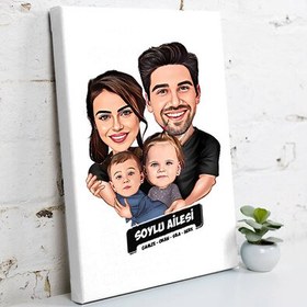 Resim 2 Çocuklu Canım Ailem Karikatürlü Kanvas Tablo 