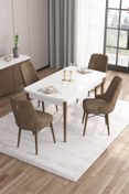 Resim Canisa Concept Are Serisi 80x132 Mdf Açılabilir Beyaz Masa Ceviz Ayak Masa Takımı 4 Kahverengi Sandalye 