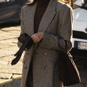 Resim Kadınlar İçin Şık İngiliz Kesimli Ceket - Çift Sıra Düğmeli Yaka Houndstooth Desenli Blazer, Gevşek Fit Uzun Paltolu Struktürlü Lapel Yakalı, Çamaşır Makinesinde Yıkanabilir Kahverengi/Siyah/Bej 