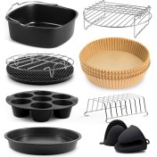 Resim Square Air Fritöz Aksesuarları 9 Inç, Cosori Ninja Phillips Tower Anında Pot Tefal Vb. 5.6-8.3l Derin Sepet Airfryer (Yurt Dışından) 