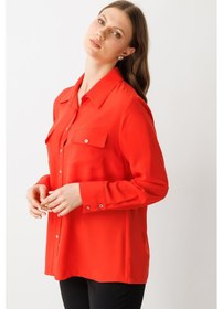 Resim Ekol Kadın Büyük Beden Kapak Cepli Düğmeli Gömlek 3526 Mercan Mercan 