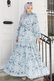 Resim benguen Desenli Tesettür Jessica Elbise B591 Mint Yeşili 