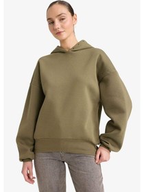 Resim Defacto Oversize Geniş Kalıp Kapüşonlu Kalın Kumaş Sweatshirt G7375ax25cwkh109 Haki-kh109 