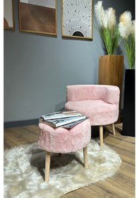 Resim Berlin Çay Seti Pembe Rengi Berjer Ve Puf Takımı Salon, Ofis, Balkon - 2'li Takım 