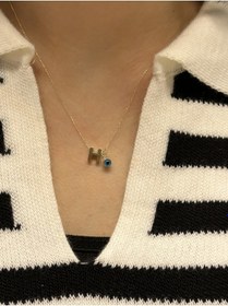 Resim Altın Nazar Boncuklu H Harfli Zincir Sarı 