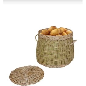 Resim Hasır Sepet Patates Soğan Sepeti Doğal Hasır Kapaklı Sepet Çok Amaçlı Organizer Saklama Sepeti 