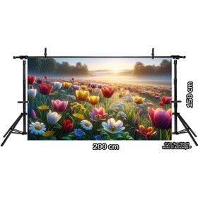 Resim Venspor Renkli Çiçek Bahçesi Temalı Arkaplan 200x150cm Fon Duvar Örtüsü 