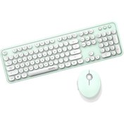 Resim Geeksen Kablosuz Mekanik Klavye Mouse Yuvarlak Kapaklı Klavye Ofis Masaüstü Klavye Ve Mouse Seti Beyaz - Yeşil 