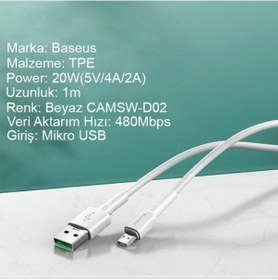 Resim Baseus Mini White Micro Usb 4A Oppo Vıvo Dash Usb Şarj Kablosu 1 (473991249)-Beyaz 
