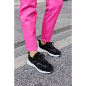 Resim Nilufarr Roma Siyah Süet Hakiki Deri Kadın Sneaker 