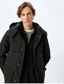 Resim Koton Şişme Mont Kapşonlu Fermuarlı Cep Detaylı Slim Fit Siyah 5wam00012hw Siyah 