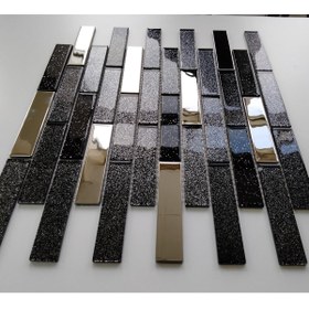 Resim MozaiKristaL Mutfak Tezgah Arası Ve 23x98 Mm Siyah Sim, Krom Mix. Kristal Mozaik. (1 KOLİ=1 M2 FİYATIDIR) 