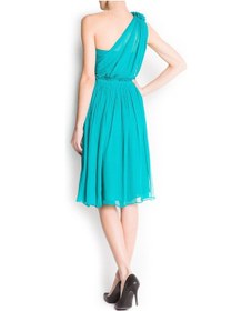 Resim Tek Omuz İpek Elbise Mezuniyet Kokteyl Turkuaz 