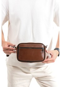 Resim Nahitatyana Hakiki Deri Erkek El Ve Omuz Çantası Çıkarılabilir Askılı Taba 