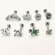 Resim 2D Düz, 8 parça kadın tragus düz arka kıkırdak küpeleri Paslanmaz çelik Ay Yıldız Iris örümcek kaplumbağa eğik sıra yuvarlak Sentetik Zirkonya deniz mavisi Sentetik Zirkonyum Lotus düz arka küpe dudak tırnakları Conch spiral kıkırdak tragus piercing takısı 