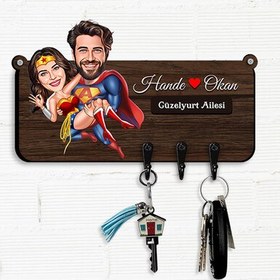 Resim Süper Aşıklar Karikatürlü Anahtar Askısı 