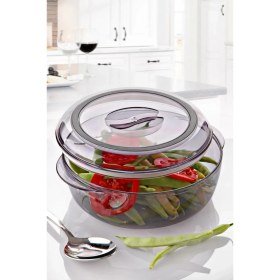 Resim MCM Group 2 Li Set Kare ve Yuvarlak Silikon Contalı Akrilik Borcam Kapaklı Saklama Kabı Mikrodalga Kabı 