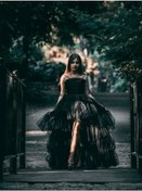 Resim Kız Çocuk Önü Drapeli Önü Kısa Arkası Uzun Tasarım Abiye-15281 Siyah 