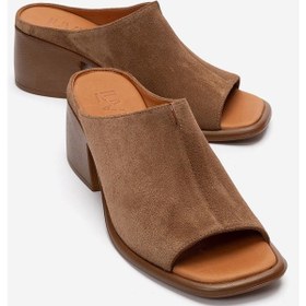 Resim Luvishoes Sorex Taba Süet Hakiki Deri Kadın Kalın Topuklu Terlik 