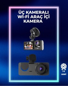 Resim shopwave 1080p Ön + 720p Arka & İç Kamera – Suya Dayanıklı Araç Güvenlik Kamerası 