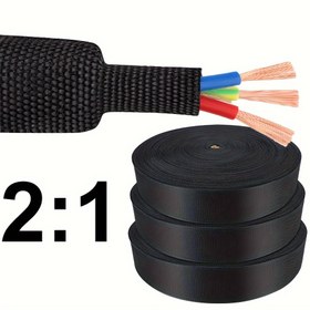 Resim 2:1 Isı Küçültme Örgülü Kablo Kılıfı - 6m (20ft) Dayanıklı Siyah Koruyucu Kapak Düzensiz Şekilli Hortumlar, Tel ve Kablo için - Isıya Dayanıklı, Kolay Kurulum, Kablo Koruma, Şık Görünüm, Isıya Dayanıklı Malzeme, Pil Olmadan 