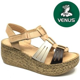 Resim Venüs Tenrag Hakiki Deri Comfort Ortopedik Kadın Sandalet Bej 