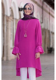 Resim Raika Moda Feryal Büyük Beden Pantolon Tunik Tesettür Takım Fuşya 