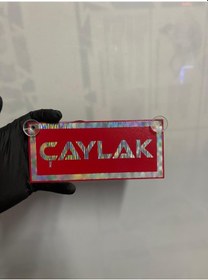 Resim Kırmızı Renk Üzeri Hologram Renk Çaylak Yazılı Vantuzlu Cam Süsü 