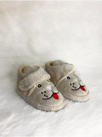 Resim Büşra Sultan Ayakkabı & Çanta Bebek Bej Hayvan Köpek Figürlü Çocuk Panduf Kaydırmaz Taban Anaokulu Kreş Ev Ayakkabısı 