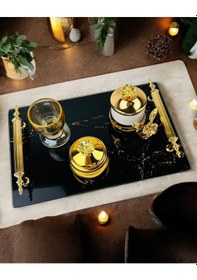 Resim Heartfelt Siyah Desenli Cam Söz Tepsisi Gri Gri 
