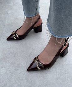 Resim İZCE MODA Kadın topuklu bilekten bağlayan siyah rugan 