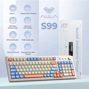 Resim Aula S99 Retro Rgb Gaming 3 Modlu Bluetooth/2.4ghz/usb-c Kablosuz Makrolu Türkçe Q Klavye Turuncu 