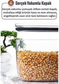 Resim 900 Ml Gerçek Vakumlu Silikon Kapaklı Kristal Erzak Bakliyat Saklama Kabı Seti Baharatlık 6 Antrasit 