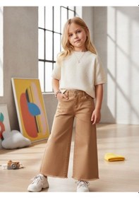Resim Zekids Kız Çocuk Pamuklu Paçaları Püsküllü Pantolon-16677 Camel 