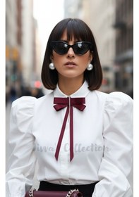 Resim Kadın Fiyonk Broş-bordo. Parlayan Rhinestone Sallantılı Detaylı. Fiyonk Broş Kurdele. Boyun Kravat Çok Renkli 
