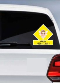 Resim Araba Camı Etiketi Bebek Temalı Arabada Prenses Var Yazılı Sticker 20 Cm 