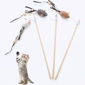 Resim Interaktif Peluş Fare Kedi Teaser Çubuğu Ahşap Çubuk ile - Kediler için Eğlenceli ve Etkileşimli Oyuncak 