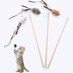 Resim Interaktif Peluş Fare Kedi Teaser Çubuğu Ahşap Çubuk ile - Kediler için Eğlenceli ve Etkileşimli Oyuncak 