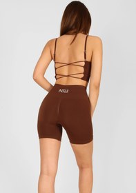 Resim Yüksek Bel Büzgülü Push-Up Spor Şort Kahverengi - XS 