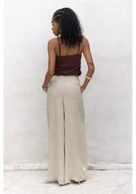 Resim Mai Collection Mai Studios Co. Mahoney Bej Keten Palazzo Pantolon Bej 
