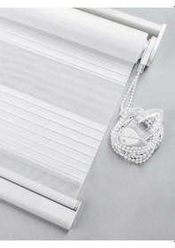 Resim Geniş Plise Beyaz Eteği Düz Stor Zebra Güneşlik Perde Alüminyum Kasa, Metal Ayak 