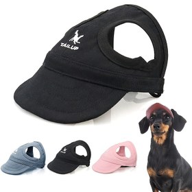 Resim 1 adet Ayarlanabilir Köpek Beyzbol Şapkası Kulak Delikleri ile - Küçükten Orta Boy Köpekler için Nefes Alabilen Güneş Koruma Şapkası, Siyah Beyaz Logolu, Açık Hava Evcil Hayvan Aksesuarı, Köpek Şapkası, Ayarlanabilir Başlık, Dayanıklı Evcil Hayvan Giyimi 