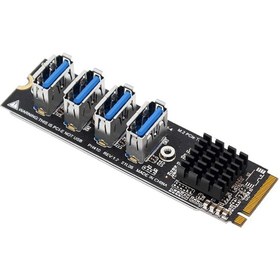 Resim Keepro M.2 Mkey Pcı E To 4port USB 3.0 1x Riser Çoklayıcı Kart 