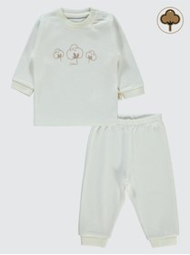 Resim Civil Baby Organic Pamuklu Omuzdan Patlı 1-9 Ay Pijama Takımı - Ekru 