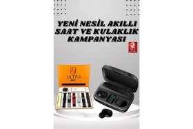 Resim Najmaddin Yeni Nesil Akıllı Saat ve Bluetooth Kulaklık Kampanyası Dokunmatik Kare 7 Kordonlu 