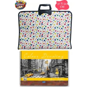 Resim Glanart 35X50 cm Resim Çantası + 35X50 Resim Defteri (Askılı - Fermuarlı) Puantiyeli Desen 