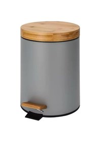 Resim Bambu Kapaklı Metal Çöp Kovası - Hidrolik Sistemli Yavaş Kapanma Özellikli, Pedallı, Banyo Ve Mutfak İçin Şık Ve Fonksiyonel Tasarım Gri, 5 Litre Siyah 