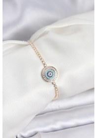 Resim Gold Renk Nazar Model Zirkon Taşlı Asansörlü Su Yolu Bileklik - Tj-bb8238 Açık Mor 